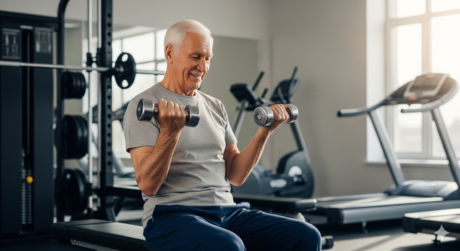 Adulto mayor haciendo ejercicios de fuerza sarcopenia en el adulto mayor- clinica del dolor