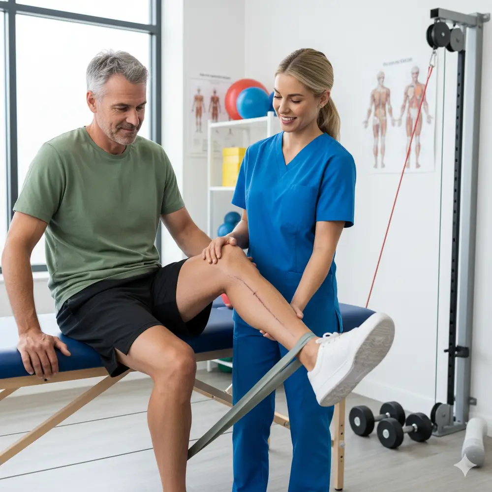 Paciente iniciando fisioterapia tras artroplastia de rodilla - clinica del dolor