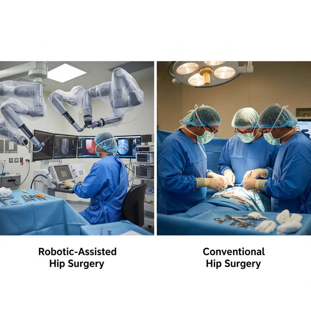 Prótesis de Cadera: Todo lo que Debes Saber sobre Tipos, Cirugía y Recuperación con Tecnología Robótica | prótesis de cadera visual entre cirugía robótica y cirugía convencional de cadera - clinica del dolor